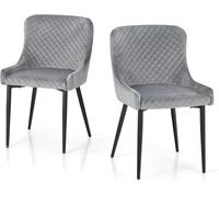 CostwayLot de 2 Chaises de Salle à Manger Chaise d'Appoint de Cuisine Rembourrée avec Pieds en Métal Repose-pieds Réglables en Velours sans Accoudoirs Gris