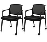 CostwayLot de 2 Chaises de Salles de Réunion Chaises de Bureau Empilables en Maille Réception pour Salle d'Attente École Capacité 150 kg Noir