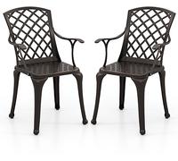 CostwayLot de 2 Chaises de Terrasse en Fonte d Aluminium Fauteuil d Extérieur Robuste avec Siège Incurvé Ergonomique Repose-pieds Réglables