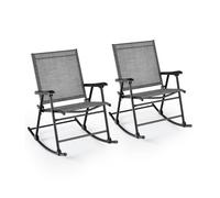 CostwayLot de 2 Chaises Fauteuils à Bascule de Jardin Pliables en Textilène Cadre en Métal Boucle de Fixation Charge 150KG Café