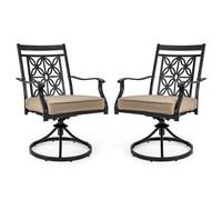 CostwayLot de 2 Chaises Fauteuils de Jardin en Métal Base Rotative à 360° Coussin 9CM Charge 150 kg Intérieur Extérieur Café