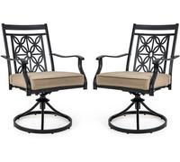 CostwayLot de 2 Chaises Fauteuils de Jardin en Métal Base Rotative à 360° Coussin 9CM Charge 150 kg Intérieur Extérieur Café