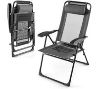 CostwayLot de 2 Chaises Longues Pliante en Tissu Oxford avec Appuie-Tête Chaise de Jardin Inclinable Réglables sur 7 Positions Gris