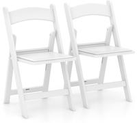 CostwayLot de 2 Chaises Pliantes en Résine Chaises de Jardin Portables avec Siège Rembourré Cadre en Résine avec Capacité Statique de 500 kg Blanc