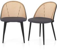 CostwayLot de 2 Chaises Sans Accoudoirs avec Dossier Ajouré en Rotin Siège Rembourré Pieds Fuselés en Métal pour Restaurant Salon Gris