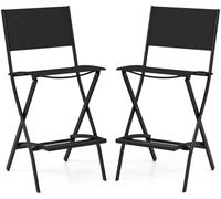 CostwayLot de 2 Chaises Tabourets de Bar en Textilène Conception Pliable Patins Antidérapants Repose pieds Charge 150KG Noir