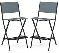 CostwayLot de 2 Chaises Tabourets de Bar en Textilène Conception Pliable Patins Antidérapants Repose pieds Charge 150KG Bleu