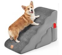 CostwayLot de 2 Escaliers pour Animaux 5/3 Marches en Mousse Rampe pour Chien/Chat Fond Antidérapant Housse Amovible Poche latérale Gris