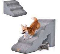 CostwayLot de 2 Escaliers pour Animaux 5/3 Marches en Mousse Rampe pour Chien/Chat Fond Antidérapant Housse Amovible Gris
