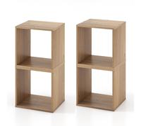 CostwayLot de 2 Organiseurs de Rangement Cubiques Armoire à Treillis Combinée Bibliothèque Ouverte Empilable Porte-disque Vinyle Au Sol Naturel