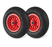 CostwayLot de 2 Pneus et Roues Brouette 4,80/4,00-8 Roues en Caoutchouc de 40 CM avec Roulements de 2 CM et Moyeux Centrés de 8,8 CM Rouge