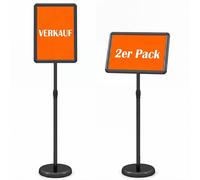 CostwayLot de 2 Présentoir A3 Robuste sur Pied Support Publicitaire à Cadre Pression Rotation 360° Hauteur Réglable Structure Métallique Noir