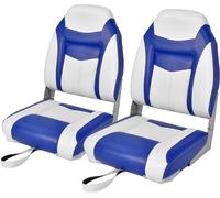 CostwayLot de 2 Sièges de Bateau Pliante à Dossier Surface en PVC Imperméable Siège de Pêche avec Rembourrage en Éponge Haute Densité Charnières Flexibles Bleu