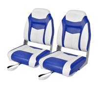 CostwayLot de 2 Sièges de Bateau Pliante à Dossier Surface en PVC Imperméable Siège de Pêche avec Rembourrage en Éponge Haute Densité Charnières Flexibles Bleu