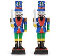 CostwayLot de 2 Soldats Casse-Noisette de 184 cm avec Chapeau et Epée Décoration de Noël 3D avec 110 Lumières LED Blanc Chaud Figurine Pailletée