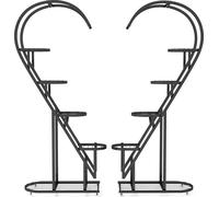CostwayLot de 2 Supports pour Plantes en Métal-Crochet Étagère à Fleurs Porte Plantes en Forme de Demi-cœur Salon Balcon Blanc/Noir/Bleu+Rose-Noir