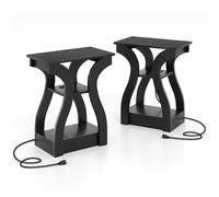 CostwayLot de 2 Tables d'Appoint avec Station de Charge Tables de Canapé à 3 Niveaux Tables de Chevet avec Ports USB et Prises Modernes Noir