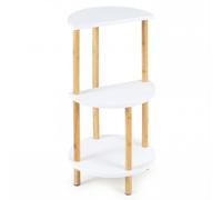 CostwayLot de 2 Tables d'Appoint Rondes Table de Chevet Circulaire Compacte à 3 Niveaux avec Étagères de Rangement et Structure en Bambou Blanc