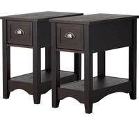 CostwayLot de 2 Tables d'Appoint Table de Chevet avec Tiroir Pieds en Bois d'Hévéa Bout de Canapé Rétro pour Chambre Salon 56 x 33 x 58,5 cm Brun Rougeâtre