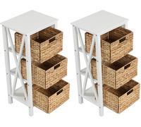 CostwayLot de 2 Tables de Chevet 4 Niveaux avec 3 Paniers en Herbe Marine Table d'Appoint Étroite Au Design X avec Pieds en Bois d'Acacia Blanc