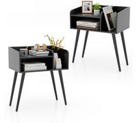 CostwayLot de 2 Tables de Chevet à 2 Niveaux avec Etagères Ouvertes Table d'Appoint avec Pieds en Métal Noir