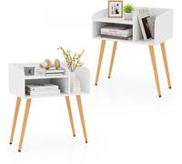 CostwayLot de 2 Tables de Chevet à 2 Niveaux avec Etagères Ouvertes Table d'Appoint avec Pieds en Métal Blanc