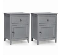 CostwayLot de 2 Tables de Chevet avec Tiroir et Grand Placard 48 x 38 x 63,5 CM (L×l×H) 2 Tables de Nuit avec Pieds en Bois Massif Gris