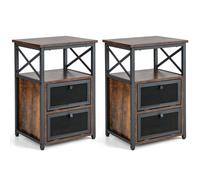 CostwayLot de 2 Tables de Chevet Industrielle à 2 Compartments et 2 Étagères Bout de Canapé Cadre Métal Table d'Appoint pour Chambre 60,5 x 40 x 35 cm
