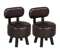CostwayLot de 2 Tabourets Bois Petit Tabouret Bas en Cuir PVC avec Dossier Ergonomique Assise Rembourrée et Pieds Élevés Charge 150KG Noyer