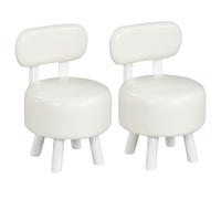 CostwayLot de 2 Tabourets Bois Petit Tabouret Bas en Cuir PVC avec Dossier Ergonomique Assise Rembourrée et Pieds Élevés Charge 150KG Blanc
