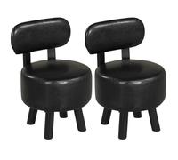 CostwayLot de 2 Tabourets Bois Petit Tabouret Bas en Cuir PVC avec Dossier Ergonomique Assise Rembourrée et Pieds Élevés Charge 150KG Noir