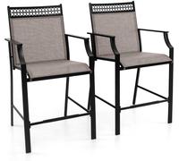 CostwayLot de 2 Tabourets de Bar de Patio Robustes avec Repose-pieds et Accoudoirs Chaises de Salle à Manger avec Cadre Métallique Marron