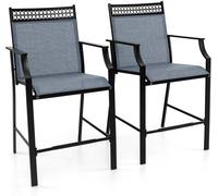 CostwayLot de 2 Tabourets de Bar de Patio Robustes avec Repose-pieds et Accoudoirs Chaises de Salle à Manger avec Cadre Métallique Bleu