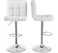 CostwayLot de 2 Tabourets de Bar en Cuir Pu Hauteur Réglable Siège Pivotant à 360° Repose-pieds Base en Métal Antidérapant Blanc