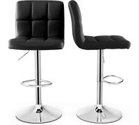 CostwayLot de 2 Tabourets de Bar en Cuir Pu Hauteur Réglable Siège Pivotant à 360° Repose-pieds Base en Métal Antidérapant Noir