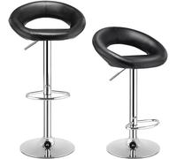 CostwayLot de 2 Tabourets de Bar Modernes Réglables en Hauteur Rotatifs à 360° Base Antidérapante Repose-pieds en Métal pour Maison Restaurant Noir