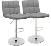 CostwayLot de 2 Tabourets de Bar Pivotante en Similicuir Hauteur 65-85 CM Siège Rembourré Dossier Incurvé Repose-Pieds Base Chromée Gris