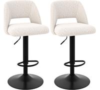 CostwayLot de 2 Tabourets de Bar Pivotants Réglables avec Dossiers et Repose-Pieds Tabourets de Bar Rembourrés en Tissu pour Bar Blanc