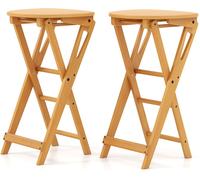 CostwayLot de 2 Tabourets de Bar Pliants en Bambou Tabouret Haut Chaise Bar Bistro avec Repose-Pieds Poignées Sans Assemblage 36 x 33 x 61 cm