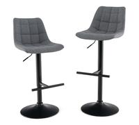 CostwayLot De 2 Tabourets de Bar Réglables en Hauteur Dossier en Tissu et Siège Rembourré Ensemble de Chaises de Cuisine Pivotantes à 360° Gris