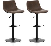 CostwayLot de 2 Tabourets de Bar Réglables en Hauteur Rembourrées Chaises de Cuisine Rotation à 360° pour Cuisine Bar à Domicile Marron Rustique