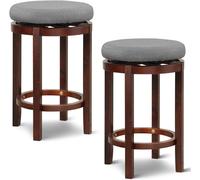 CostwayLot de 2 Tabourets de Bar Rond Pivotant 360° Dia. 42 x 66 cm Assise Rembourrée Charge 180 KG, Design Classique Gris