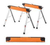 CostwayLot de 2 Tréteaux de Sciage Pliables Métalliques Charge 500 kg Tréteaux Portable avec 2x4 Bras de Support Piquets Rabattables 106 x 76 x 59 cm Orange