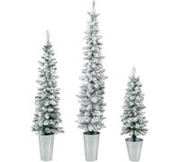 COSTWAY Lot de 3 Sapins de Noël Artificiels 90-120-150 CM avec 120-140-160 Branches Enneigées en PVC, Bases Métalliques avec Ciment
