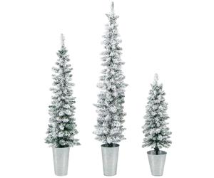 CostwayLot de 3 Sapins de Noël Artificiels 90/120/150 CM avec 120/140/160 Branches Enneigées en PVC Bases Métalliques avec Ciment
