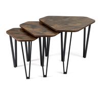 CostwayLot de 3 Tables Basses Gigognes Tables d'Appoint Empilables avec Plateau Épais Cadre en Métal Charge 20/20/10 kg Marron Rustique