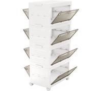 CostwayLot de 4 Bacs de Rangement en Plastique de 168L Boîtes de Rangement Empilables avec Couvercle & Roulettes Blanc