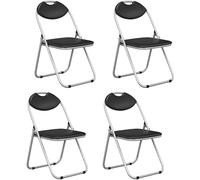 CostwayLot de 4 Chaise Pliante en Métal Chaise Visiteur Pliable Rembourré avec Poignée Charge 115 kg Sans Assemblage Noir