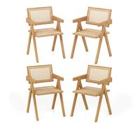 CostwayLot de 4 Chaises d'Appoint Chaises Modernes du Milieu du Siècle Cadre en Bambou Naturel Dossier et Accoudoirs en Imitation Canne Naturel