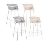 CostwayLot de 4 Chaises de Bar avec Assise Large en PP Dossier Ergonomique Accoudoirs et Repose-pieds Cadre en Métal Thermolaqué Gris